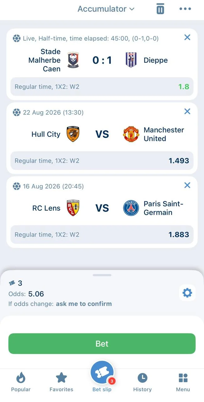Antara muka pengesahan akaun 1xbet