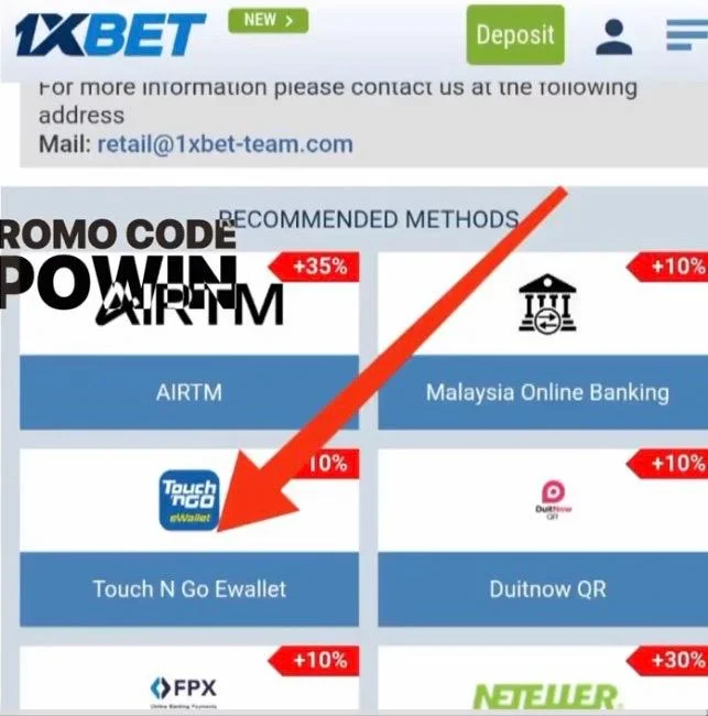 Screenshot proses pengeluaran 1xBet ke Touch 'n Go