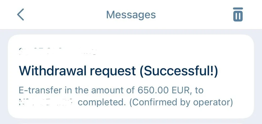 Sejarah transaksi withdraw pada akaun 1xbet
