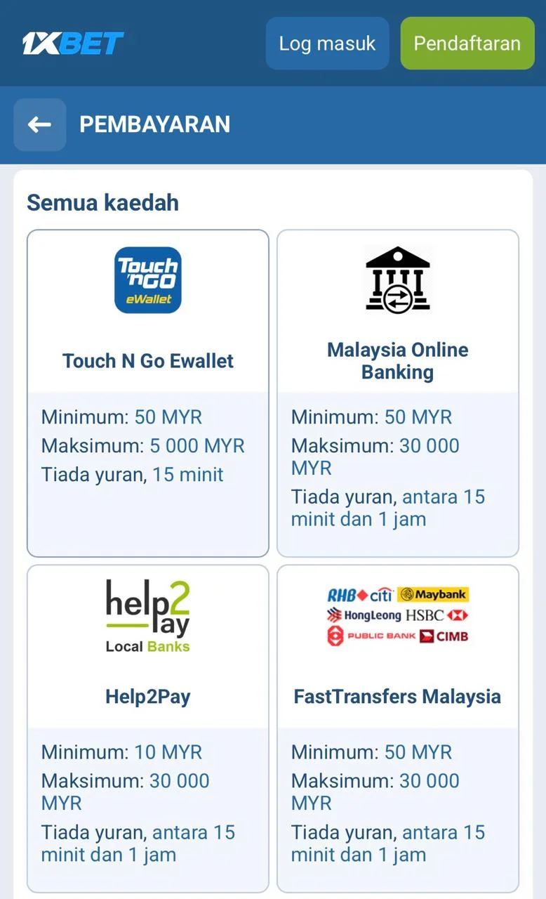 Proses pengeluaran wang di 1xBet