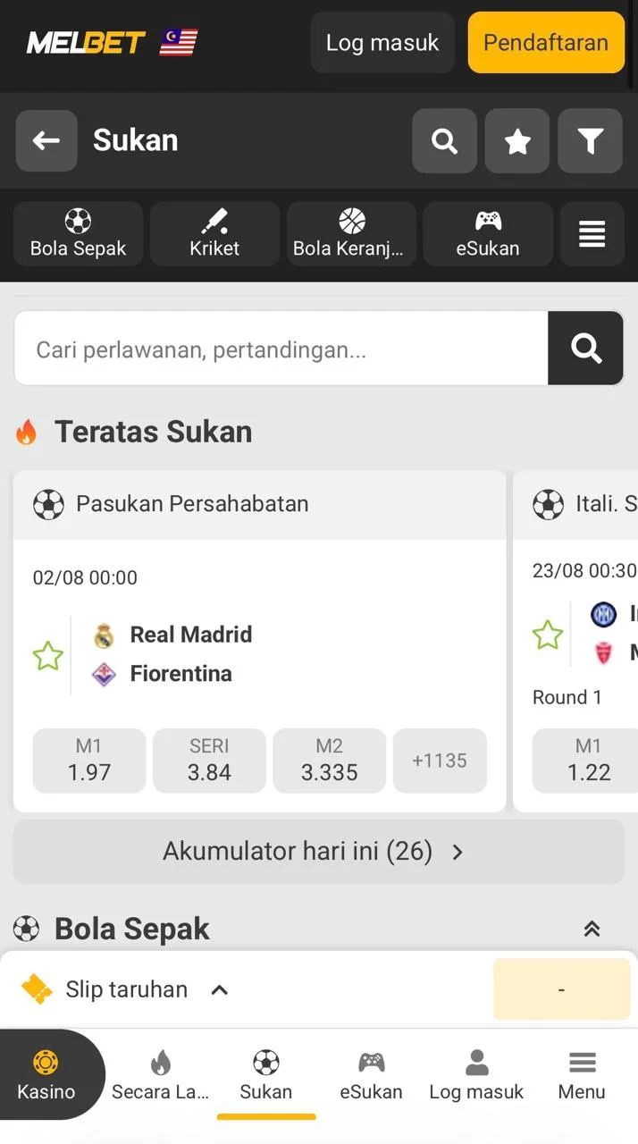 Antaramuka laman web 1xBet vs Melbet