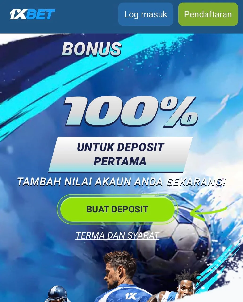 Tetingkap pop-up bonus selamat datang 1xBet