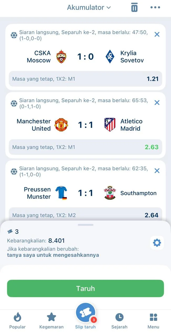Contoh slip pertaruhan akumulator yang memenuhi syarat bonus 1xbet